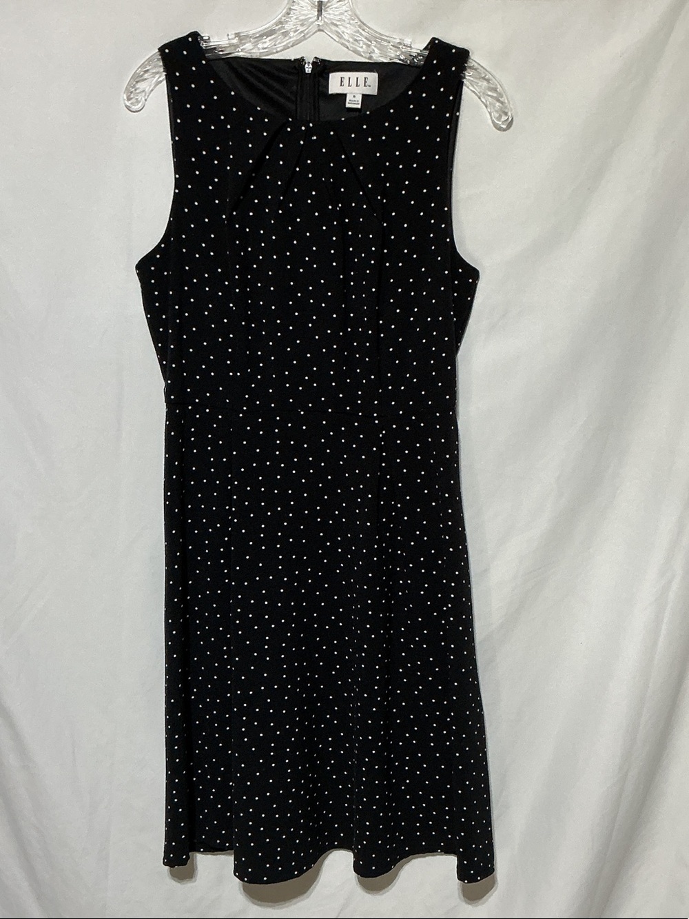 ELLE Black Sleeveless Midi Dress with White Polka Dots Sz 8